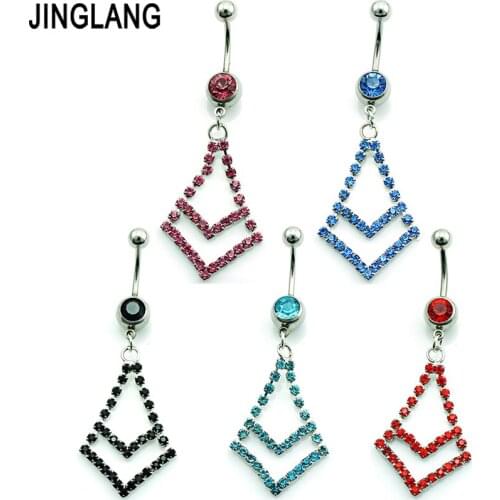 Fashion Korean Belly Button Rings Surgical Steel Dangle Rhinestone Triangle Navel Body Piercing Jewelry