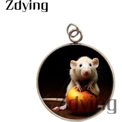 Zdying Fashion Jewelry Stainless Steel Cute Small Mouse Pendant Glass Cabochon Image Dome Charm Animal Accessories HU004