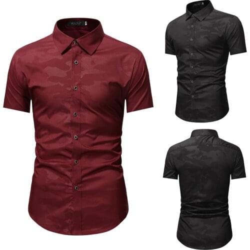 Mens Business Casual Short Sleeve Shirt with Stripe Print Camisas Para Hombre