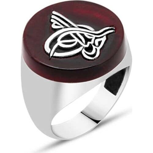 Agate Stone Ottoman Monogram Sterling Silver Men 'S Ring