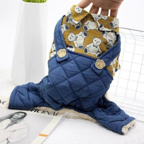New winter pet Teddy thickened striped bear quilted suspender pants four legged dress luxury dog clothes dog Jumpsuit