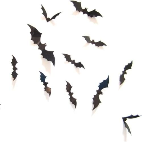 New Arrive 12pcs/set Black 3D DIY PVC Bat Wall Sticker Decal Home Halloween Decoration