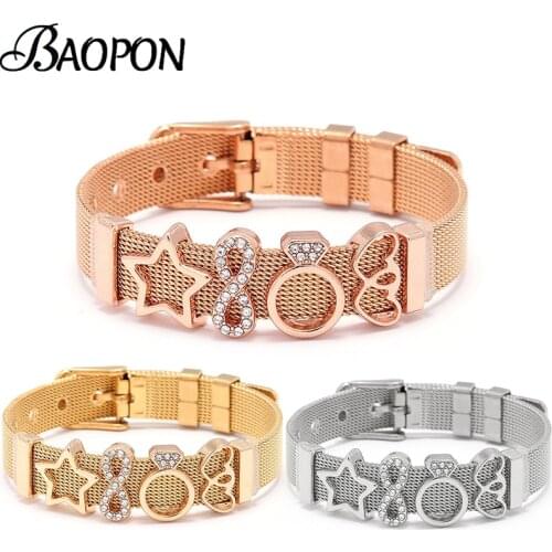 BAOPON New Fashion Stainless Steel Mesh Bracelet Set LOVE Double Heart Charm Fine Bracelet Bangle For Woman Jewelry Gifts