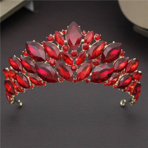 Headbands Bride Crown Tiara for Women Wedding Accessories Peacock Red Crystal Diadem Prom Princess Crown Queen Hair Jewelry