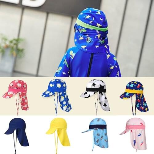 2-12 Years Childrens Summer Beach UV Cut Cap Baby Hat Boys Girls Kids Sun Hats Swimming Cap Breathable Neck Protection Outdoor