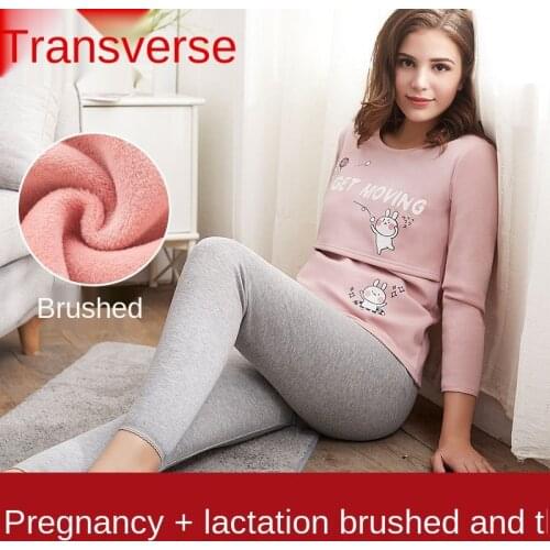 Pregnant Pijama Cotton Clothes Plus Velvet Thick Thermal Underwear Autumn Winter Nursing Homewear Maternity Breastfeeding Wear