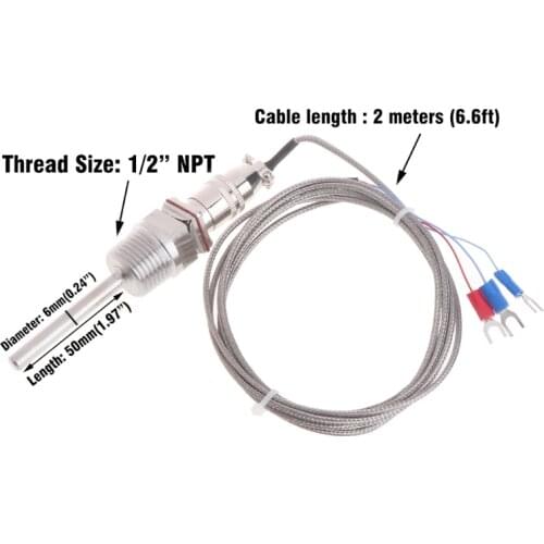 RTD Pt100 Temperature Sensor Probe L 5cm 1/2" NPT Thread w/ Detachable Connector