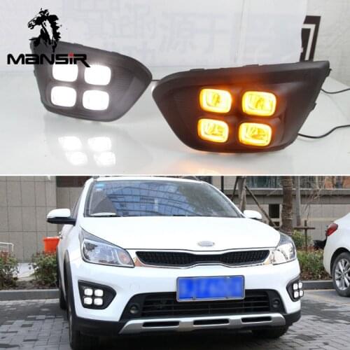 LED Daytime Running Light Daylights Car DRL For Kia Rio X-line Xline 2017 2018 2019 Turn Yellow Signal headlights Auto Foglamps