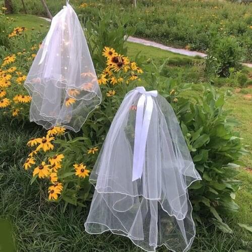 Net celebrity luminous veil, wholesale wedding photo headwear, glitter curled double-layer ribbon bow, wish veil