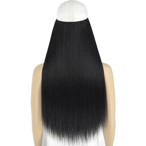 TOPREETY Halo Hair Extensions Invisible Elastic Wire Hidden Straight Hairpieces No Clip Heat Resistant Synthetic Fiber TPYLS90