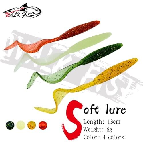 WALK FISH 5pcs/Lot 13cm 6g Soft Worm Baits Flexible Long Tail 4 Colors Silicone Earthworm Worms Lifelike Fishing Lure