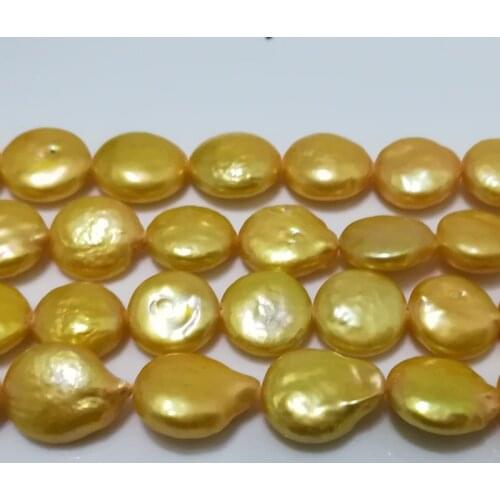 16 inches 11-12mm High Luster Good Nacre Gold Coin Shaped Natural Fresh Water Pearl Loose Strand for Necklace