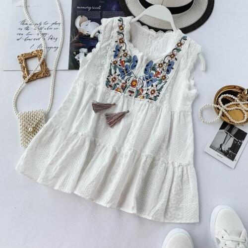 WomenS Clothing Summer 2020 New Vintage Long Tunic For Women Embroidery Sleeveless Blouse And Top Women DD2527