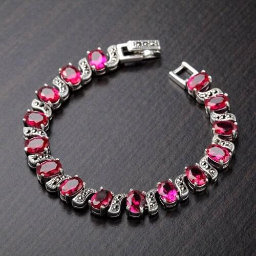 S925 Sterling Silver Retro Thai Silver Corundum Bracelet Retro Fashion National Style Exclusive Female Korean Version Bracelet