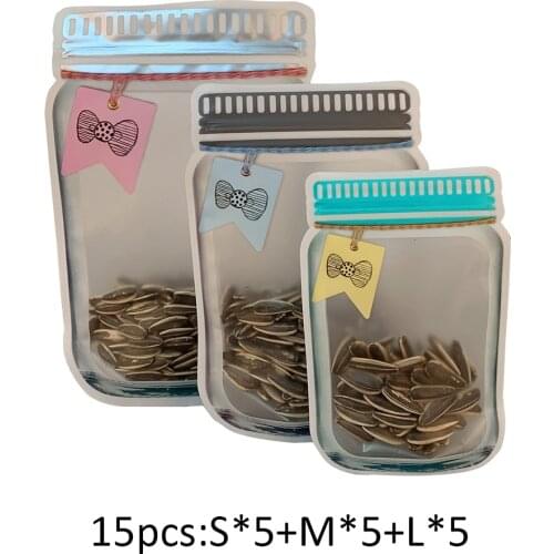 15PC Reusable Transparent Zipper Bag Snack Saver Bag Kitchen Sealed Organizer Travel Light Fresh Food Moisture-Proof Storage Bag