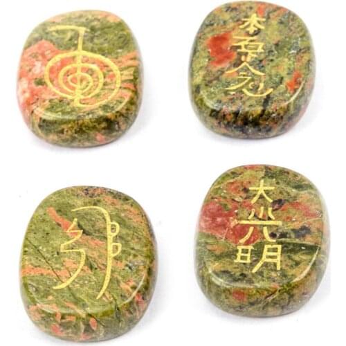20x25mm Square Shape Natural Stone Flower Green Stone Ornament Religious Four Reiki Symbol Gadget Decoration Divination Stone