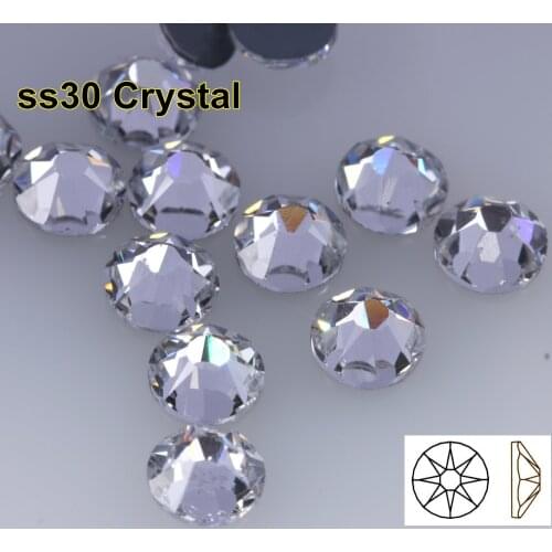288pcs/Lot, AAA Quality New Facted (8 big + 8 small) ss30 (6.3-6.5mm) Crystal Iron On Hotfix Rhinestones