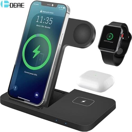 3 in 1 QI Wireless Charger Stand for iPhone 12 11 XS XR 8 Apple Watch Airpods Pro 20W Fast Charging Station For Samsung S21 S20