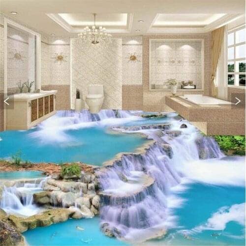 Beibehang Floor painting 3D Wallpaper clear river stone Bathroom Floor Mural-3d PVC Wall paper Self-adhesive Floor Wallpaper-3d