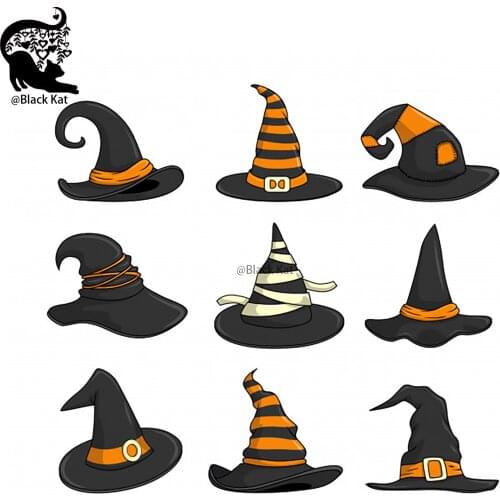 9Pcs Sorceress Magic Hat Cutting Dies Happy Halloween Set Metal Stencil For DIY Scrapbooking Craft