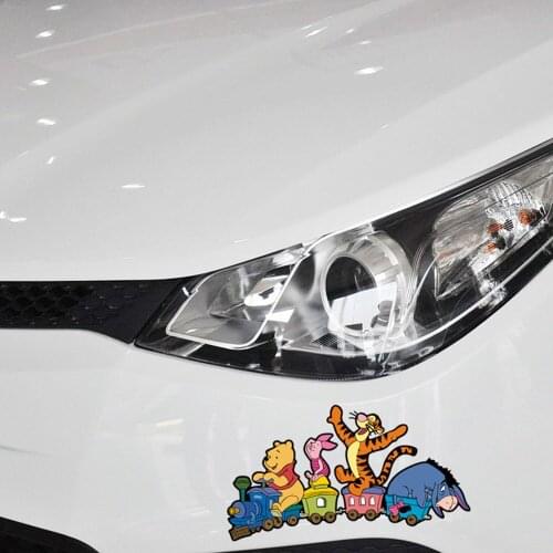 Car-styling Pooh Driving Trains And His Junior Partner Funny Car Sticker Cartoon Decal For BMW Audi Renault VW Skoda Opel Toyota