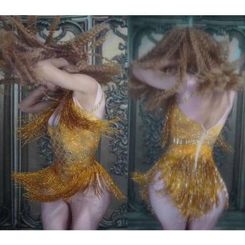 Sparkly tassel gogo nightclub bar dj singer ds latin dance costume Sexy colour bodysuit