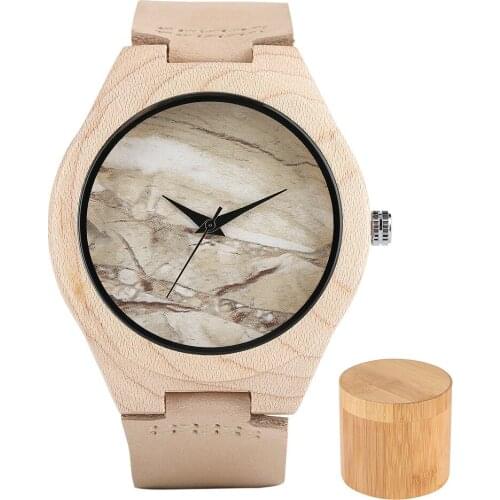 Bamboo Watches Men Marble Pattern Face Handmade Wood Wrist Watch Man Sport Casual Male Clock Christmas Gifts with Bamboo Box