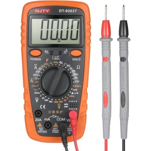 NJTY DT-9203T Digital Current Multimeter True RMS 2.6-inch LCD Digital Universal Meter Multipurpose for Measuring AC/DC Voltage