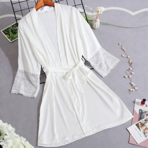 Dropshipping Bathrobe Kimono Bride Sexy Lingerie Sleepwear Bath Robe Silk Robes for Women White Bridesmaid Robes