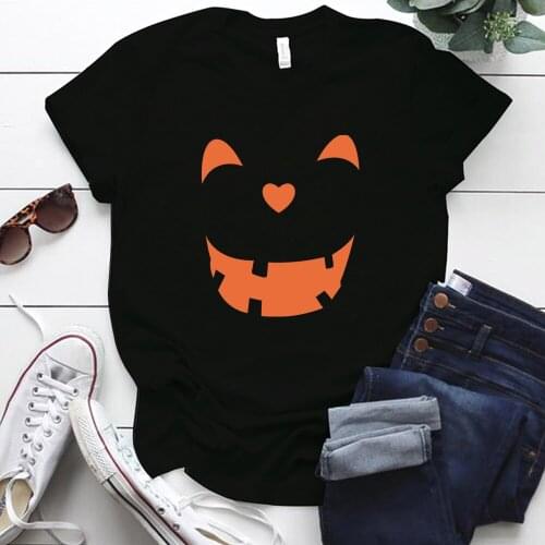 2020 Halloween Funny Tshirt Women Smile Printing Short Sleeve Casual Loose Shirt Halloween Gift for Woman Tees Tops Clothes