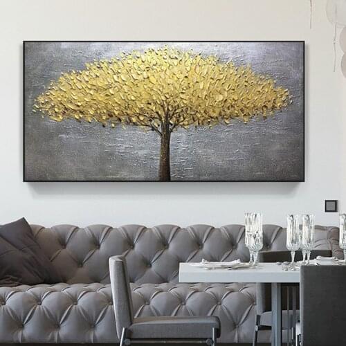 100%Hand Painted Knife Gold Tree Oil Painting On Canvas Large Palette 3D Paintings For Living Room Handmade Abstract Wall Art