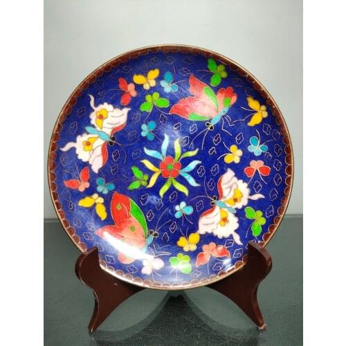 7"Chinese temple collection Old Bronze Cloisonne Enamel Gossip Reward Blooming screen Office Ornaments Town House Exorcism