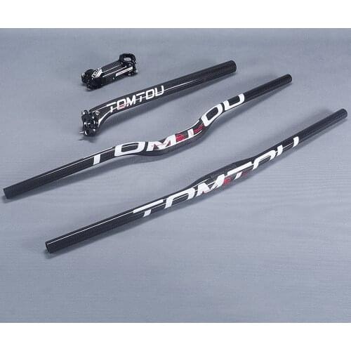 TOMTOU Super Light 3K Carbon Bike MTB Handlebars Sets Bicycle Handlebar + Stem + Seatpost (Offset 20mm) Glossy White - TS0T63