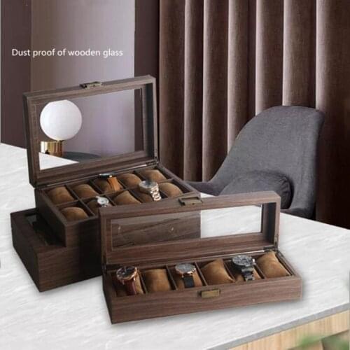 3/6/10/12 Grids Watch Box Wood Grain Leather Jewelry Watch Storage Box With Retro Concealed Button For Men Watch Case Gifts