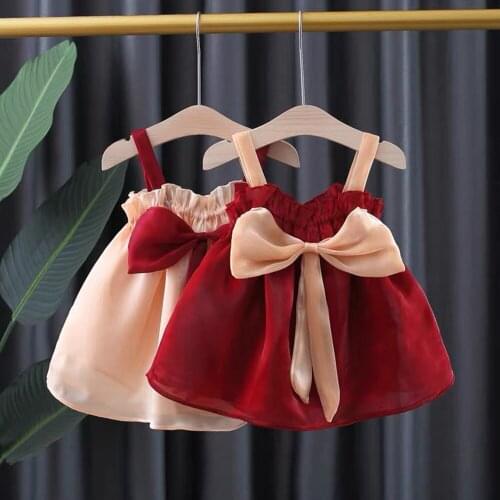 Summer Girls Kids Princess Spaghetti Staped Dress Children Baby Infants Organza Mesh Bow Party Dresses Vestidos