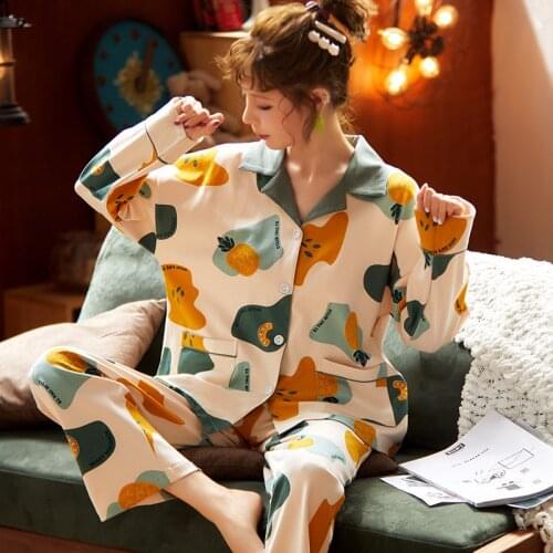 Hot Sale Spring Autumn Pajama Set Harajuku Womens Clothing Pyjamas Suit Female Long Sleeve Pocket Casual Sleepwear 2020