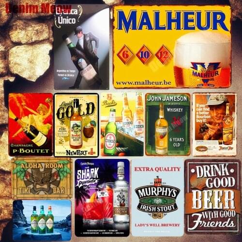 Whiskey Corona Beer Retro Metal Tin Signs Home Bar Pub Casino Decorate Plates Champagne Irish Stout Cuba Libre Wall Art Poster