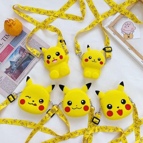 Pokmon Anime cartoon Cute Pikachu Silicone bag Messenger bag Childrens coin purse Mini Bag for Kids Girls birthday Gift