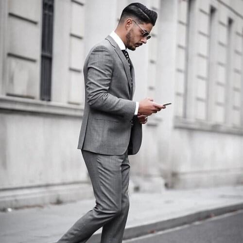 ANNIEBRITNEY 2 Piece Grey Slim Fit Men Formal Suit Custom Skinny Groom Wedding Tuxedo Slim Fit Prom Wedding Men Suit With Pants