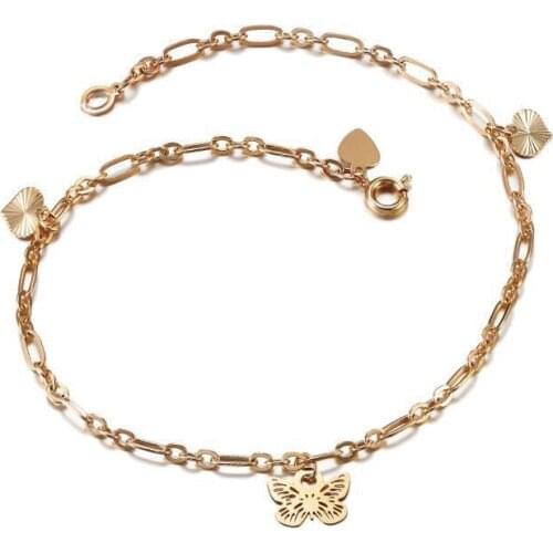 MxGxFam (23.5+5.5 cm ) Butterfly Charm Summer Anklet Bracelets For Women Gold Color 18 k Lead and Nickel Free