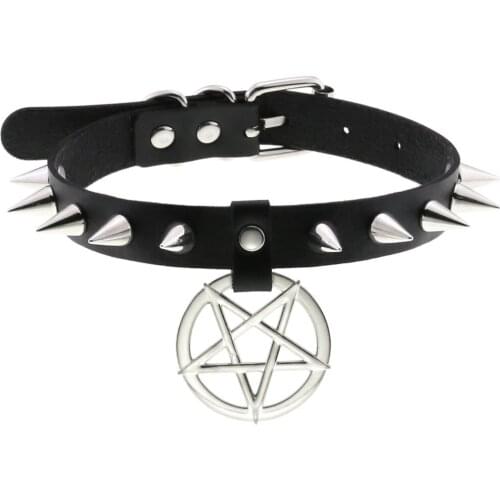 New Punk metal Choker Collar For women Girl Goth Pentagram Necklace cool Neck Strap Cosplay Chocker Gothic Accessories