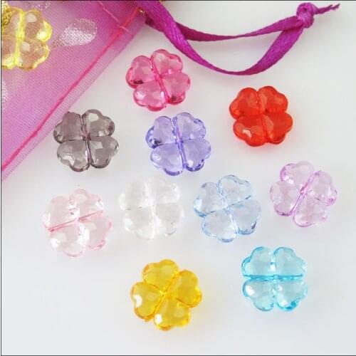 New 80Pcs Mixed Plastic Acrylic Clover Flower Spacer Beads Charms 11mm