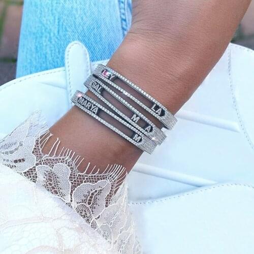 New Iced Out Bling 5A Cubic Zirconia CZ Mini Zircon 26 Initial DIY Name Letter Bangle Slider Alphabet Diy Bracelet Women Jewelry