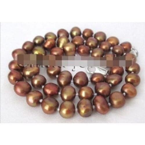 P8047-17" 8-9mm natural coffee baroque freshwater pearl necklace - clasp