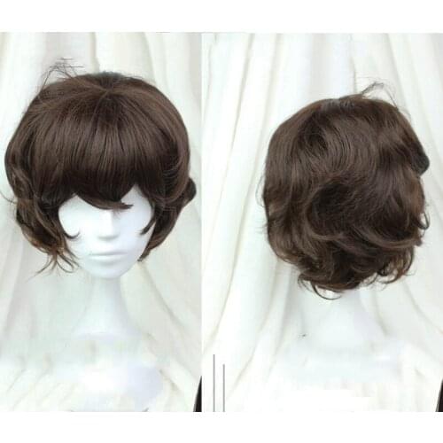 Anime Bungo Stray Dogs Dazai Osamu Wig Heat Resistant Short Brown Curly Hair Cosplay Costume Wigs + Track No. + Wig Cap