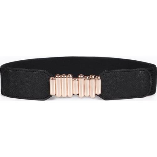 New Design Alloy Gold Buckle Women Belts Hot Wide Black Red Stretch Waistbands Lady Coat Decorate Elastic Brown Cummerbunds Girl