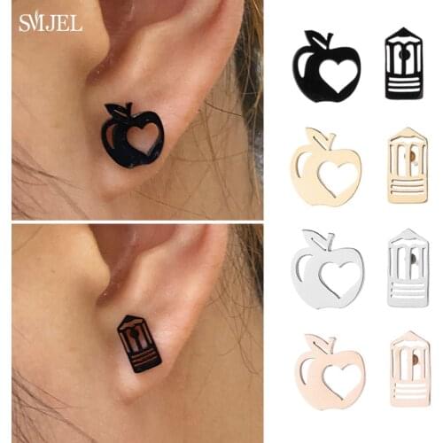 New Fashion Apple Pencil Earrings Women Stainless Steel Fashion Creative Asymmetrical Ear Studs Gift Earrings Jewelry Wholesale