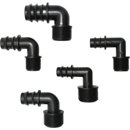 Male 1/2 3/4 to 16mm 20mm 25mm elbow barb connector 90 degrees water connector 1/2 3/4 25mm hose adapter 4pcs