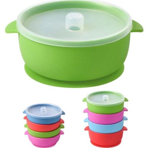 Silicone Baby Suction Food Bowl Waterproof with Lid Non-Slip Crockery BPA Free Silicone Dishes Infants Learning Feeding Dish