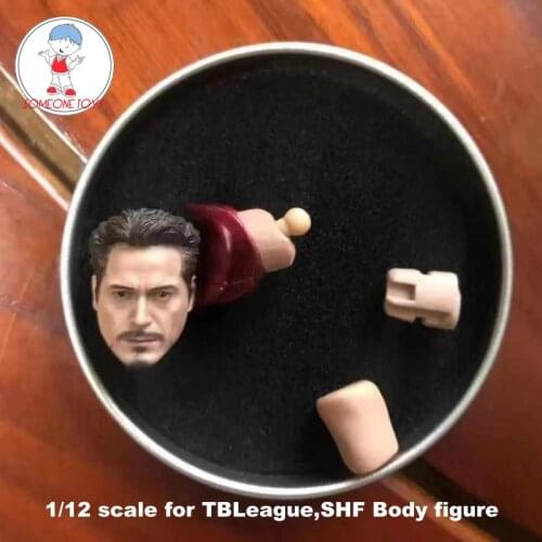 In Stock 1/12 Scale Tony Head Sculpt with Connector for 6 Inches Tbleague SHF SHFMK4 Body Action Figures